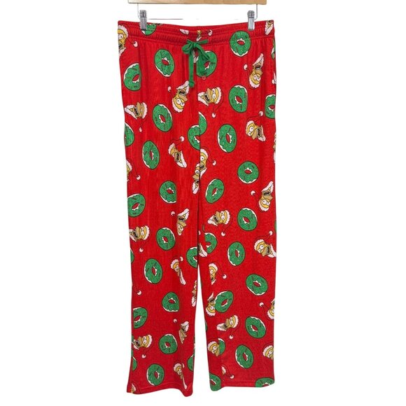 The Simpsons Mens Pajama Pants Christmas Print Size M Red Green Elastic Waist - Picture 1 of 3